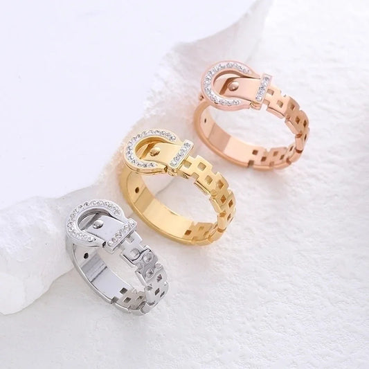 304 Stainless Steel 18K Gold Plated Rose Gold Plated Casual Plating Inlay Solid Color Artificial Rhinestones Rings