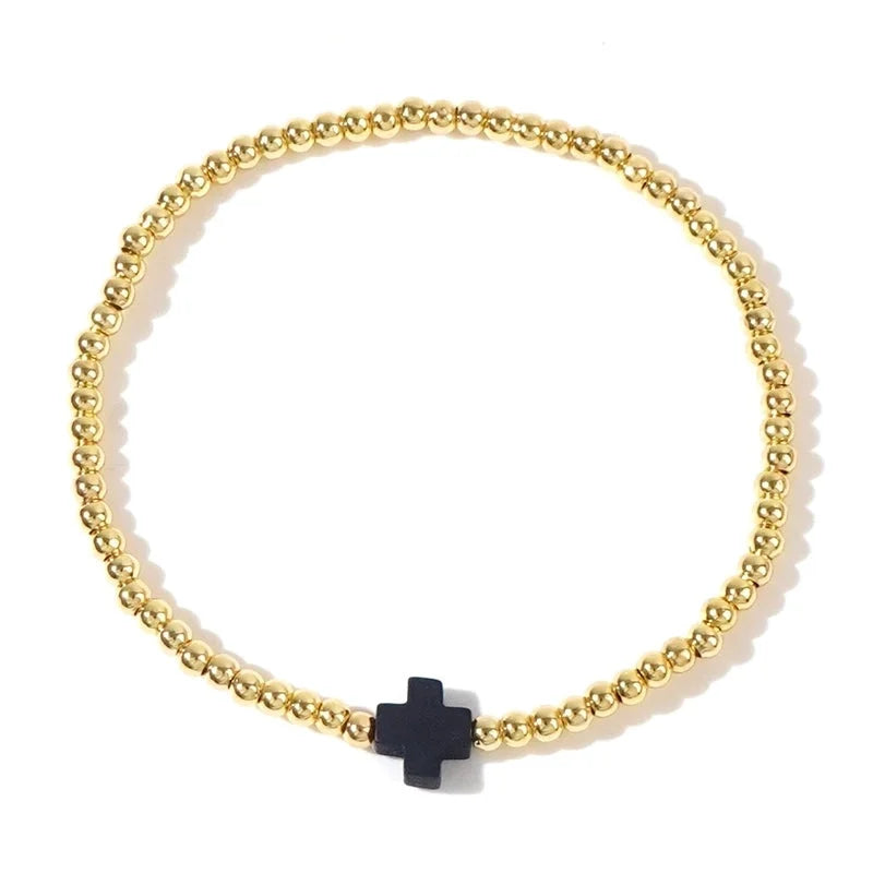 Arylic Copper Beaded Cross Bracelets