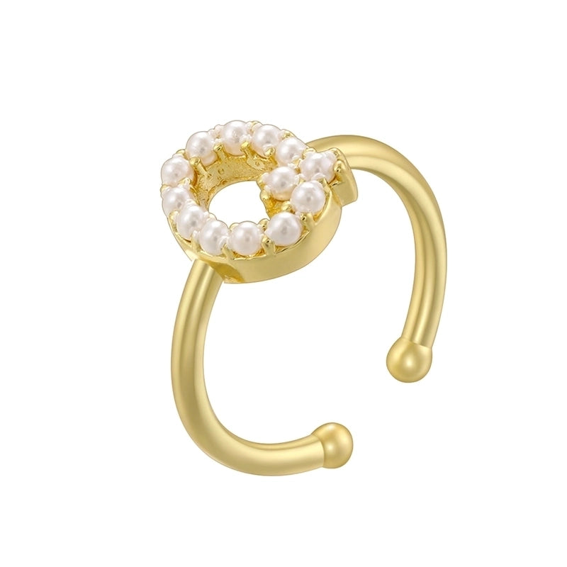 Copper 18K Gold Plated Plating Inlay Letter Artificial Pearls Open Rings