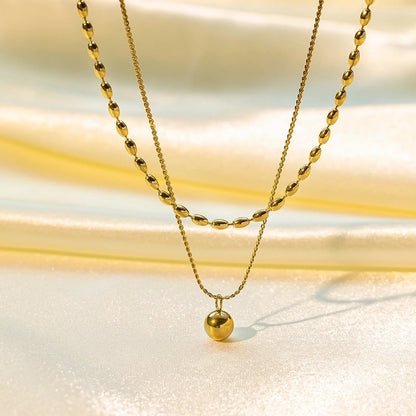 Minimalist Geometric Heart Shape Titanium Steel Shell Zircon 18K Gold Plated Inlay Layered Necklaces Necklace