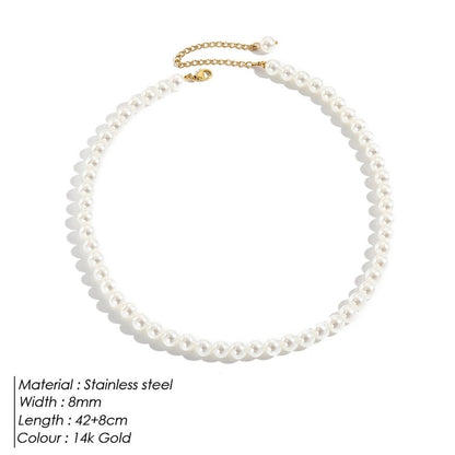 Lady Heart Shape Stainless Steel Imitation Pearl Shell Beaded Plating Necklace