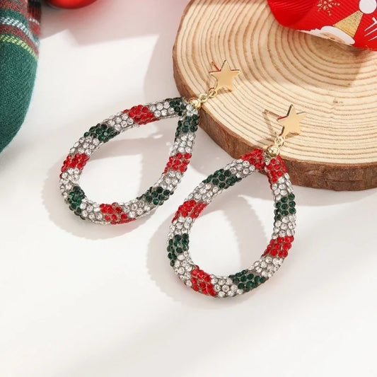 1 Pair Christmas Classic Style Pentagram Water Droplets Inlay Copper Rhinestones Drop Earrings