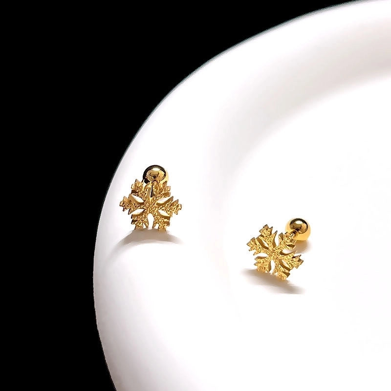 1 Piece Minimalist Four Leaf Clover Heart Shape Snowflake Plating Titanium Steel Ear Studs