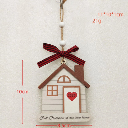 Christmas Cute Letter House Bow Knot Wood Indoor Party Decorations Hanging Ornaments