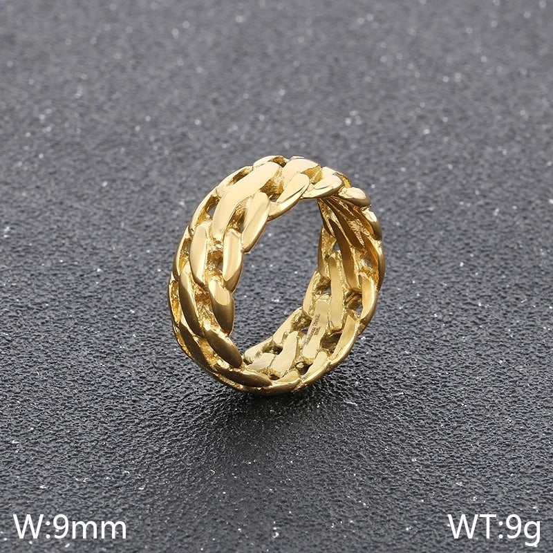 Hip-Hop Round 304 Stainless Steel 18K Gold Plated Rings