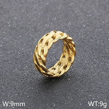 Hip-Hop Round 304 Stainless Steel 18K Gold Plated Rings