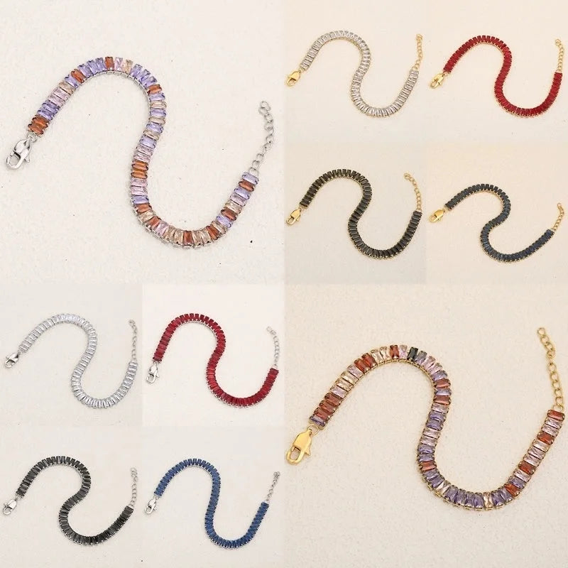 Classic Style Shiny Rectangle 304 Stainless Steel Crystal Zirconium 18K Gold Plated Crystal Zirconium Bracelets In Bulk