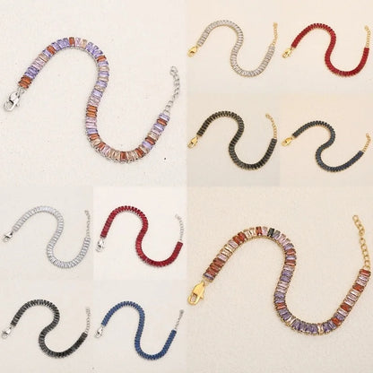 Classic Style Shiny Rectangle 304 Stainless Steel Crystal Zirconium 18K Gold Plated Crystal Zirconium Bracelets In Bulk