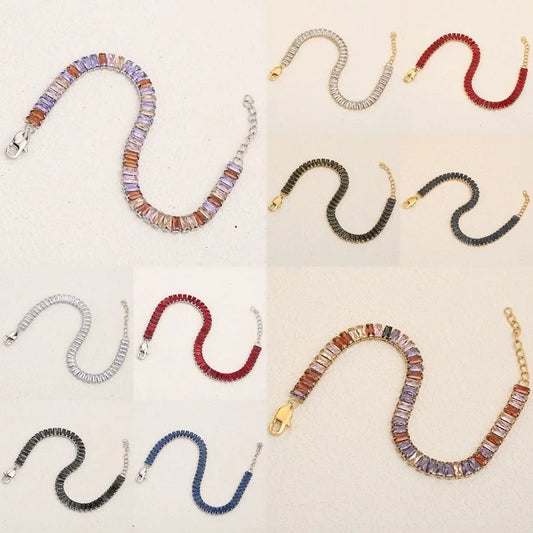 Classic Style Shiny Rectangle 304 Stainless Steel Crystal Zirconium 18K Gold Plated Crystal Zirconium Bracelets In Bulk