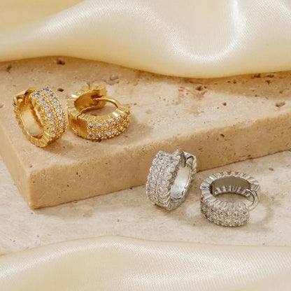 1 Pair Hip-Hop Minimalist Circle Plating Inlay Copper Zircon K Gold Plated Earrings