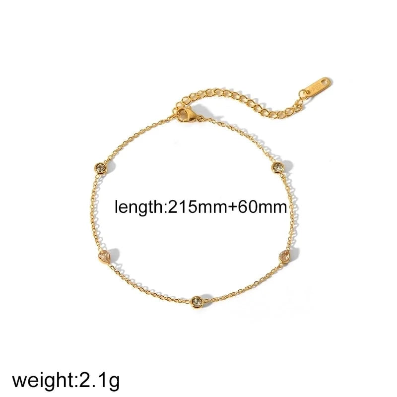 Minimalist Classic Style Solid Color 304 Stainless Steel Zircon 18K Gold Plated Plating Bracelets Anklet