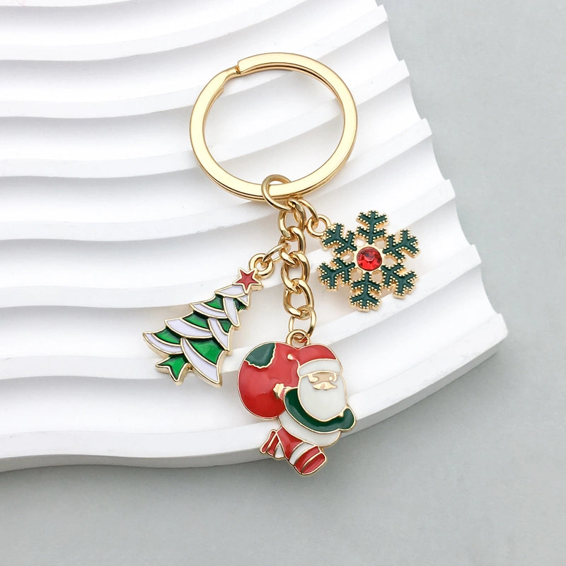 Cute Christmas Tree Santa Claus Snowman Zinc Alloy Enamel Christmas Bag Pendant Keychain