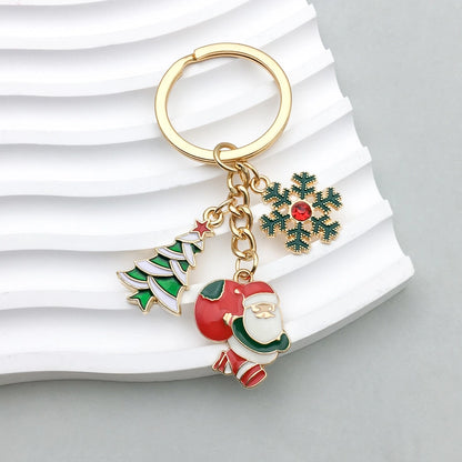 Cute Christmas Tree Santa Claus Snowman Zinc Alloy Enamel Christmas Bag Pendant Keychain