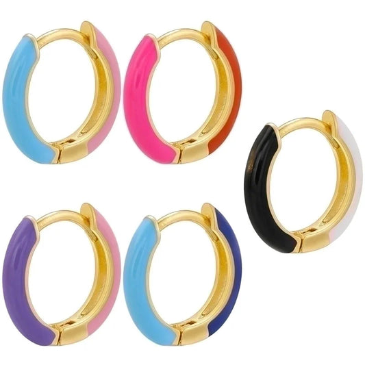 1 Pair Basic Minimalist Circle Round Enamel Plating Copper 18k Gold Plated Hoop Earrings