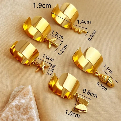 Casual Retro Minimalist Solid Color 304 Stainless Steel 18K Gold Plated Plating Hollow Out Open Rings