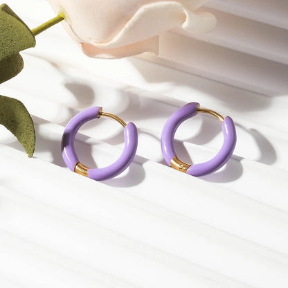 [Whole Titanium Steel] Fashion Colorful Oil Necklace Earrings Geometric Round Titanium Steel Earrings