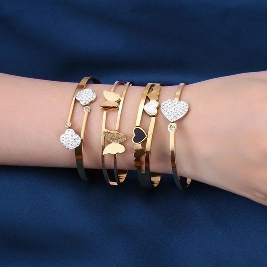 2 Pieces Fashion Geometric Stainless Steel Plating Zircon Bangle