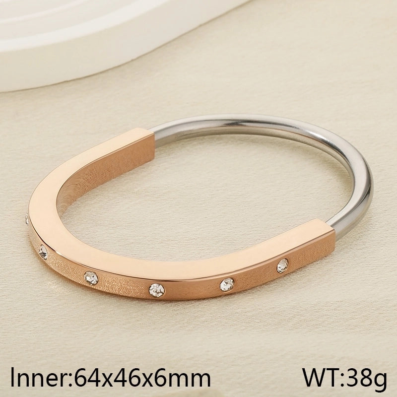 5 Pieces Minimalist Solid Color 304 Stainless Steel 18K Gold Plated Bangle In Bulk