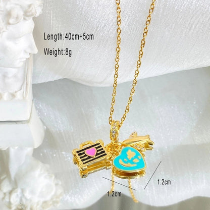 Copper Cable Chain Plating Four Leaf Clover Eiffel Tower Airplane Pendant Necklace