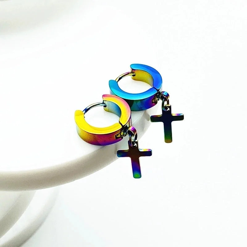 Korean Fashion Simple Cross Titanium Steel Men\'s Earrings Earrings Earrings Earrings Designed Hot Women\'s Fashion