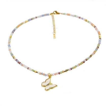 2 Pieces Elegant Lady Devil\'S Eye Butterfly 304 Stainless Steel Artificial Crystal Turquoise Gold Plated Pendant Necklace In Bulk