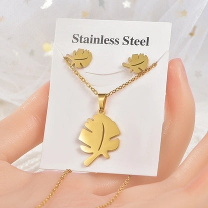 Fashion Star Tree Heart Shape Titanium Steel Hollow Out Women\'s Earrings Necklace 1 Set