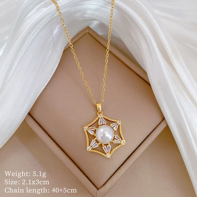 Minimalist Geometric Titanium Steel Diamond Inlay Necklaces
