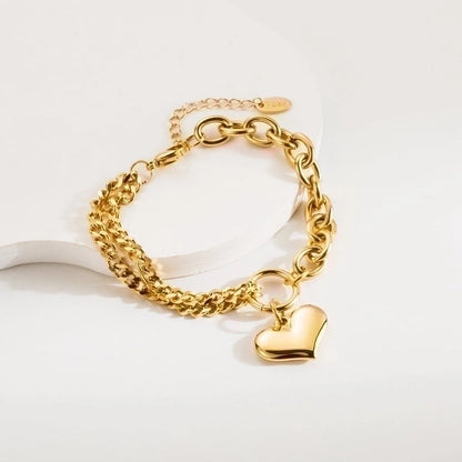 3 Pieces Elegant Vintage Style Heart Shape Lock 304 Stainless Steel Baroque Pearls 18K Gold Plated Bracelets In Bulk