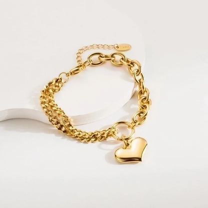 3 Pieces Elegant Vintage Style Heart Shape Lock 304 Stainless Steel Baroque Pearls 18K Gold Plated Bracelets In Bulk