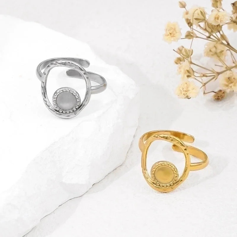 2 Pieces 304 Stainless Steel 18K Gold Plated Beach Minimalist Plating Cross Simple Lines Rings