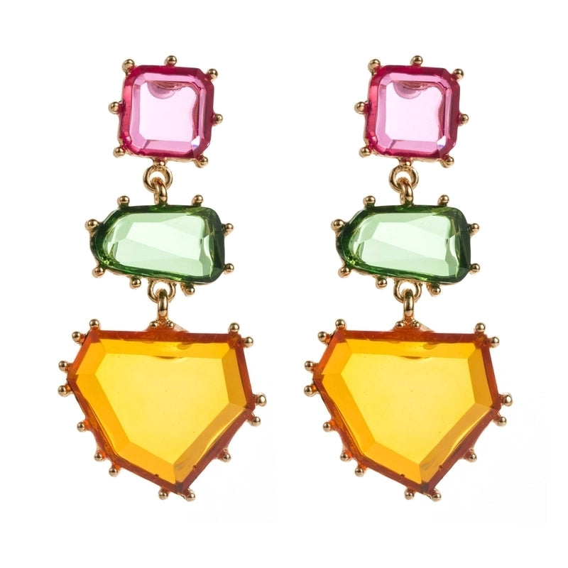 1 Pair Casual Vacation Classic Style Irregular Geometric Square Inlay Alloy Resin Gold Plated Drop Earrings