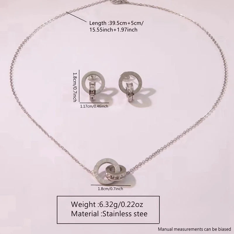 Classic Style Roman Style Commute Round Roman Numeral 304 Stainless Steel Zircon 18K Gold Plated Inlay Bracelets Earrings Necklace