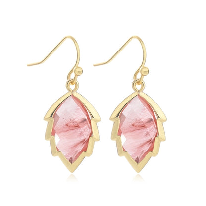 1 Pair Modern Style Sweet Leaves Natural Stone Copper Drop Earrings