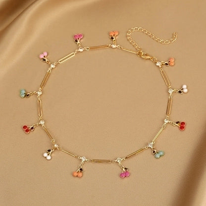 2 Pieces Fashion Devil\'s Eye Butterfly Beaded Copper Gold Plated Necklace In Bulk