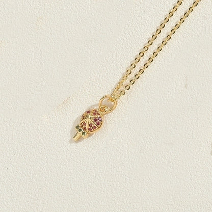 Copper 14K Gold Plated Vintage Style Minimalist Commute Inlay Ice Cream Tree Flower Zircon Pendant Necklace