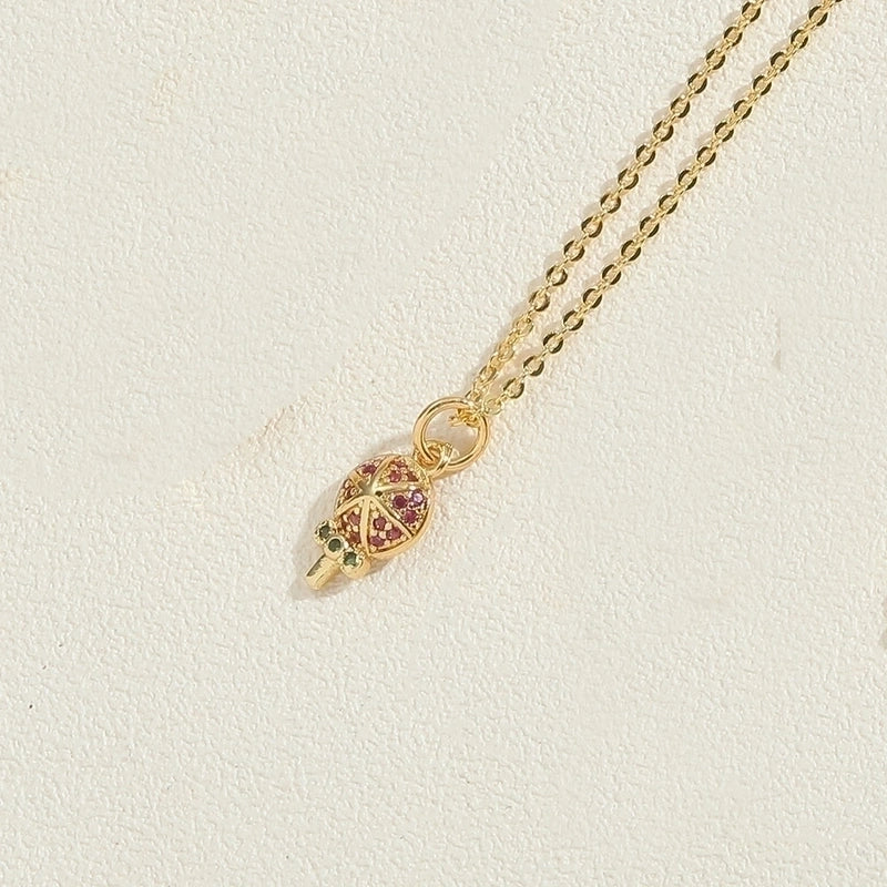 Copper 14K Gold Plated Vintage Style Minimalist Commute Inlay Ice Cream Tree Flower Zircon Pendant Necklace