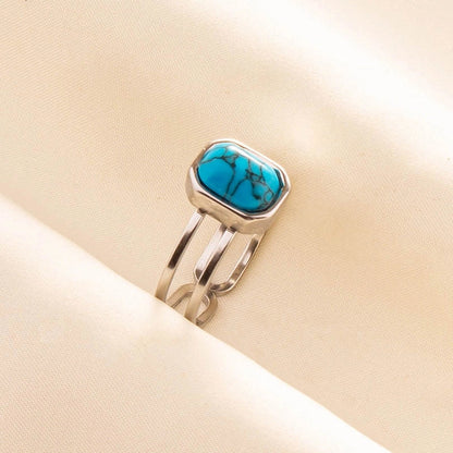 304 Stainless Steel 18K Gold Plated Vintage Style Classic Style Inlay Geometric Artificial Gemstones Imitating Stone Open Rings