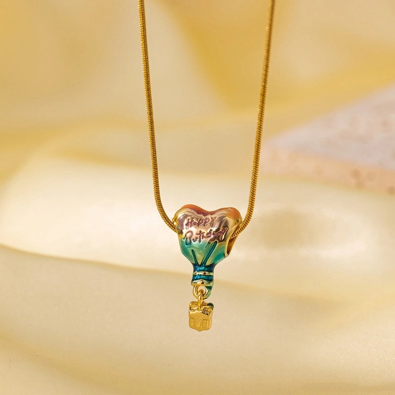 Titanium Steel Copper Plating Heart Shape Flower Bow Knot Pendant Necklace