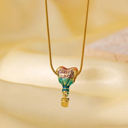 Titanium Steel Copper Plating Heart Shape Flower Bow Knot Pendant Necklace