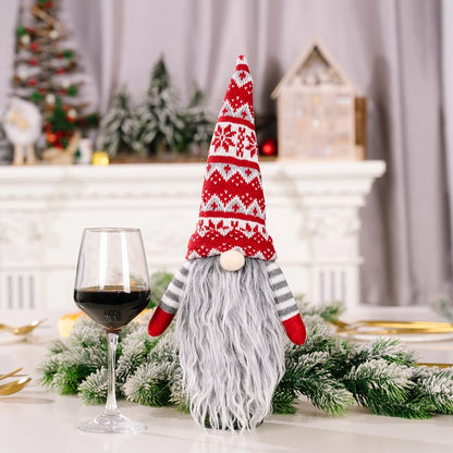 Cross-border New Christmas Decoration European And American Style Knitted Faceless Elderly Long Beard Wine Bottle Cap Wine Bottle Cover Home Holiday