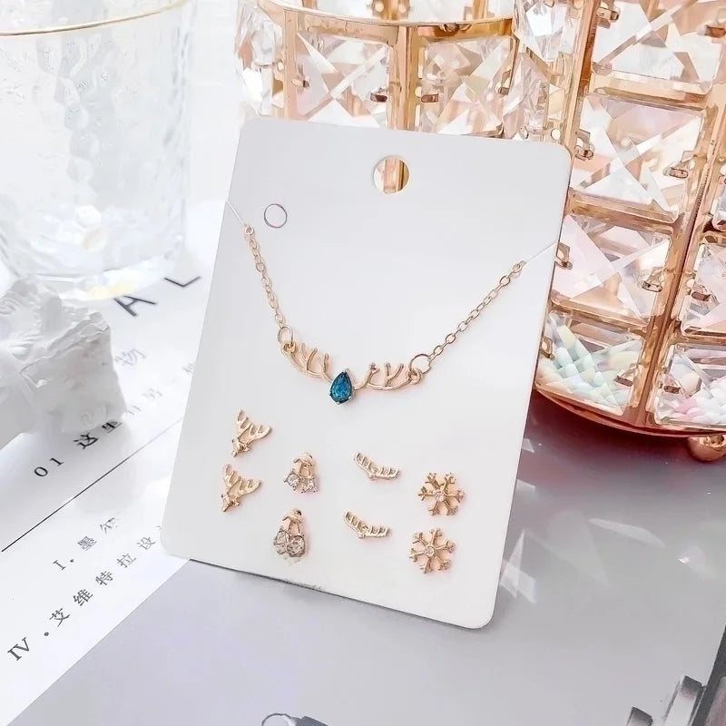 New Crystal Christmas Clavicle Chain Alloy Short Necklace Earring Set
