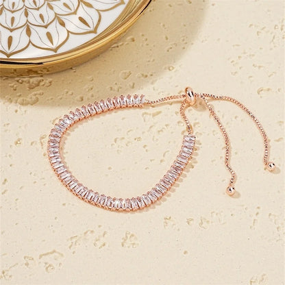 Copper K Gold Plated Rhodium Plated Minimalist Classic Style Plating Inlay Rectangle Zircon Bracelets