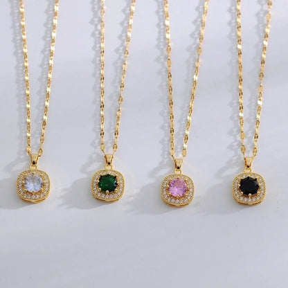 Copper 18K Gold Plated Minimalist Shiny Inlay Square Zircon Rings Earrings Necklace