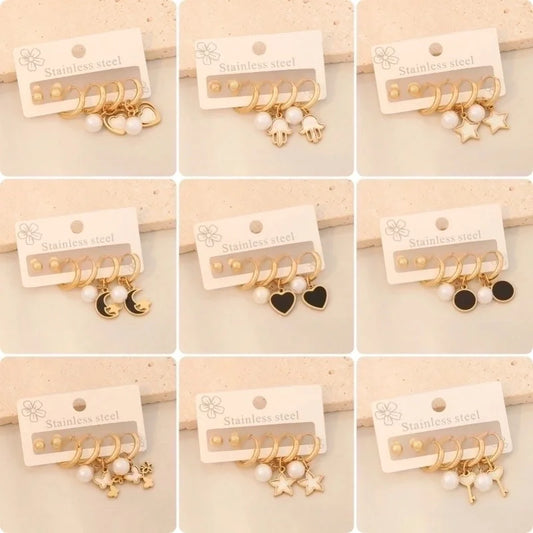 3 Pairs Minimalist Commute Star Plating 304 Stainless Steel 18K Gold Plated Drop Earrings