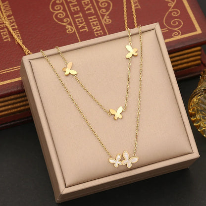 Fashion Butterfly Insect Stainless Steel Electroplating Necklaces