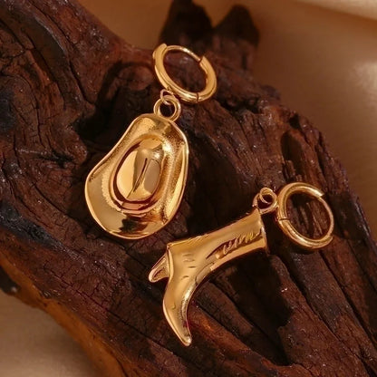 1 Pair Vintage Style Minimalist Hat Boots Asymmetrical Plating 304 Stainless Steel 18K Gold Plated Drop Earrings