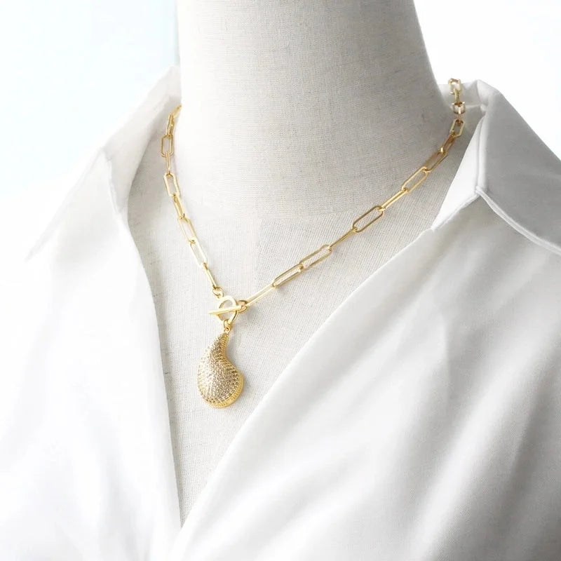 Modern Style Minimalist Water Droplets Heart Shape 201 Stainless Steel Copper Zircon 18K Gold Plated Inlay Pendant Necklace