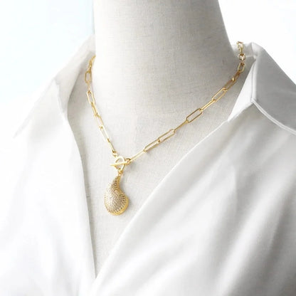 Modern Style Minimalist Water Droplets Heart Shape 201 Stainless Steel Copper Zircon 18K Gold Plated Inlay Pendant Necklace