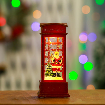 2 Pieces Christmas Light-up Water-filled Christmas Lantern Desktop Ornament Santa Claus Interior Scene Telephone Booth Gift