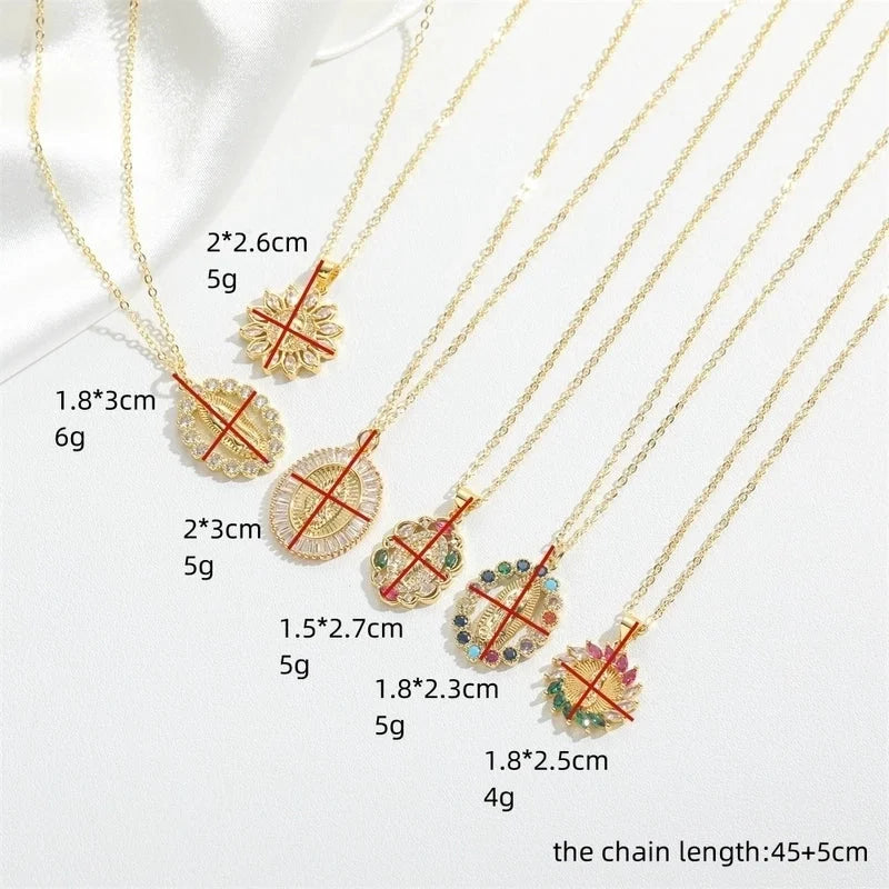 Vintage Style Minimalist Commute Round Copper Inlay 14K Gold Plated Zircon Pendant Necklace